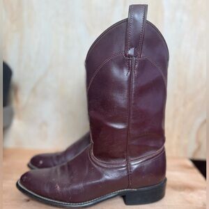 LAREDO 6937 VTG Burgundy Leather Roper Cowboy Boots Size 8 Made USA